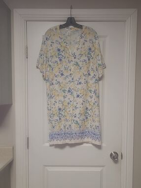 H&M White Dress with Blue and Yellow Floral Print